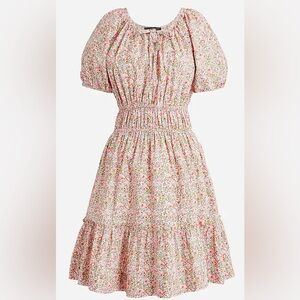 J. Crew- Cinched Waist Puff-sleeved dress in Scattered Bloom print